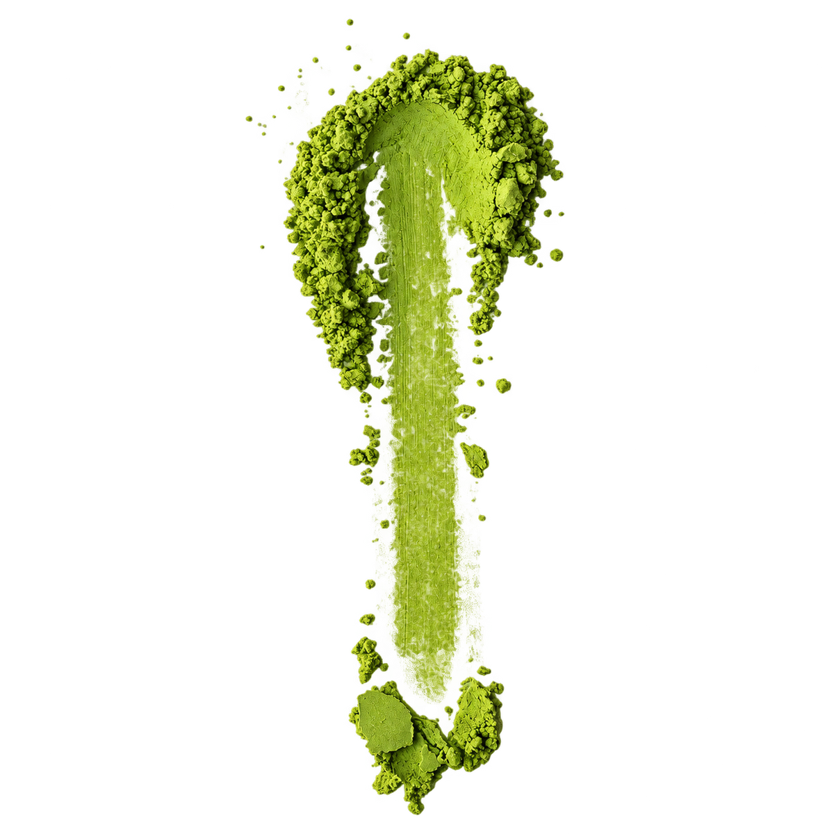 Green Uji matcha powder arranged around a spoon-shaped imprint